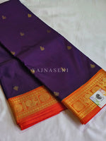 Load image into Gallery viewer, Kanchipuram Semi Silk Saree - Dark Purple x Orange
