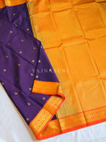 Load image into Gallery viewer, Kanchipuram Semi Silk Saree - Dark Purple x Orange
