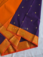 Load image into Gallery viewer, Kanchipuram Semi Silk Saree - Dark Purple x Orange
