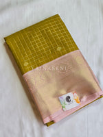 Load image into Gallery viewer, Kanchipuram Semi Silk Saree x Checkered - Olive x Pastel Pink
