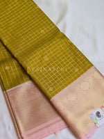Load image into Gallery viewer, Kanchipuram Semi Silk Saree x Checkered - Olive x Pastel Pink
