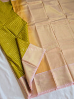 Load image into Gallery viewer, Kanchipuram Semi Silk Saree x Checkered - Olive x Pastel Pink

