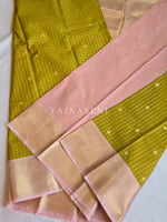 Load image into Gallery viewer, Kanchipuram Semi Silk Saree x Checkered - Olive x Pastel Pink
