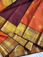Load image into Gallery viewer, Kanchipuram Semi Silk Saree - Burnt Orange x Deep Wine
