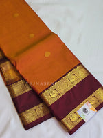 Load image into Gallery viewer, Kanchipuram Semi Silk Saree x Dual Gap Border - Burnt Orange x Maroon
