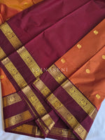 Load image into Gallery viewer, Kanchipuram Semi Silk Saree x Dual Gap Border - Burnt Orange x Maroon
