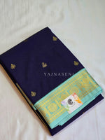 Load image into Gallery viewer, Kanchipuram Semi Silk Saree - Dark Blue x Baby Blue
