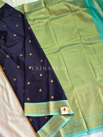 Load image into Gallery viewer, Kanchipuram Semi Silk Saree - Dark Blue x Baby Blue

