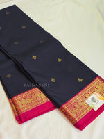 Load image into Gallery viewer, Kanchipuram Semi Silk Saree - Midnight Blue x Rani Pink x Magenta
