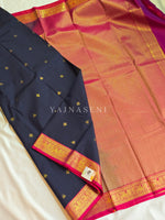 Load image into Gallery viewer, Kanchipuram Semi Silk Saree - Midnight Blue x Rani Pink x Magenta
