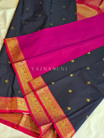 Load image into Gallery viewer, Kanchipuram Semi Silk Saree - Midnight Blue x Rani Pink x Magenta

