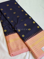 Load image into Gallery viewer, Kanchipuram Semi Silk Saree - Midnight Blue x Pastel Pink
