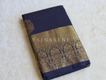 Load image into Gallery viewer, Monochrome Series : Semi Kanchi Silk Saree - Midnight Blue
