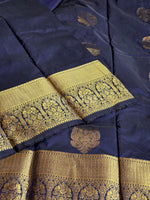 Load image into Gallery viewer, Monochrome Series : Semi Kanchi Silk Saree - Midnight Blue

