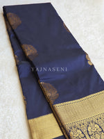 Load image into Gallery viewer, Monochrome Series : Semi Kanchi Silk Saree - Midnight Blue
