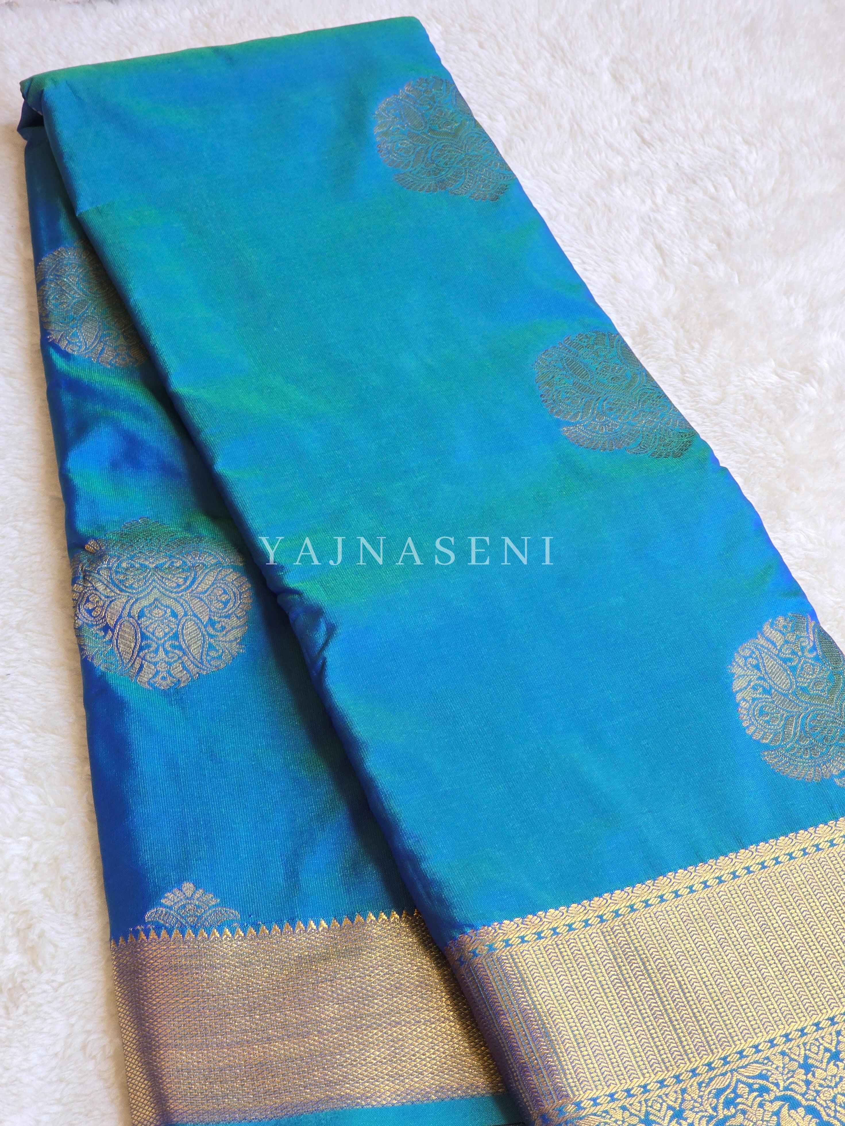 Monochrome Series : Semi Kanchi Silk Saree - Peacock