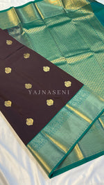 Load image into Gallery viewer, Kanchipuram Semi Silk Saree - Dark Brown x Green
