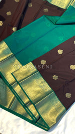 Load image into Gallery viewer, Kanchipuram Semi Silk Saree - Dark Brown x Green
