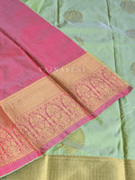 Load image into Gallery viewer, Color Block Series : Semi Kanchi Silk Saree - Pastel Green x Sweet Pink
