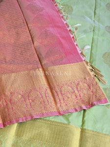 Color Block Series : Semi Kanchi Silk Saree - Pastel Green x Sweet Pink