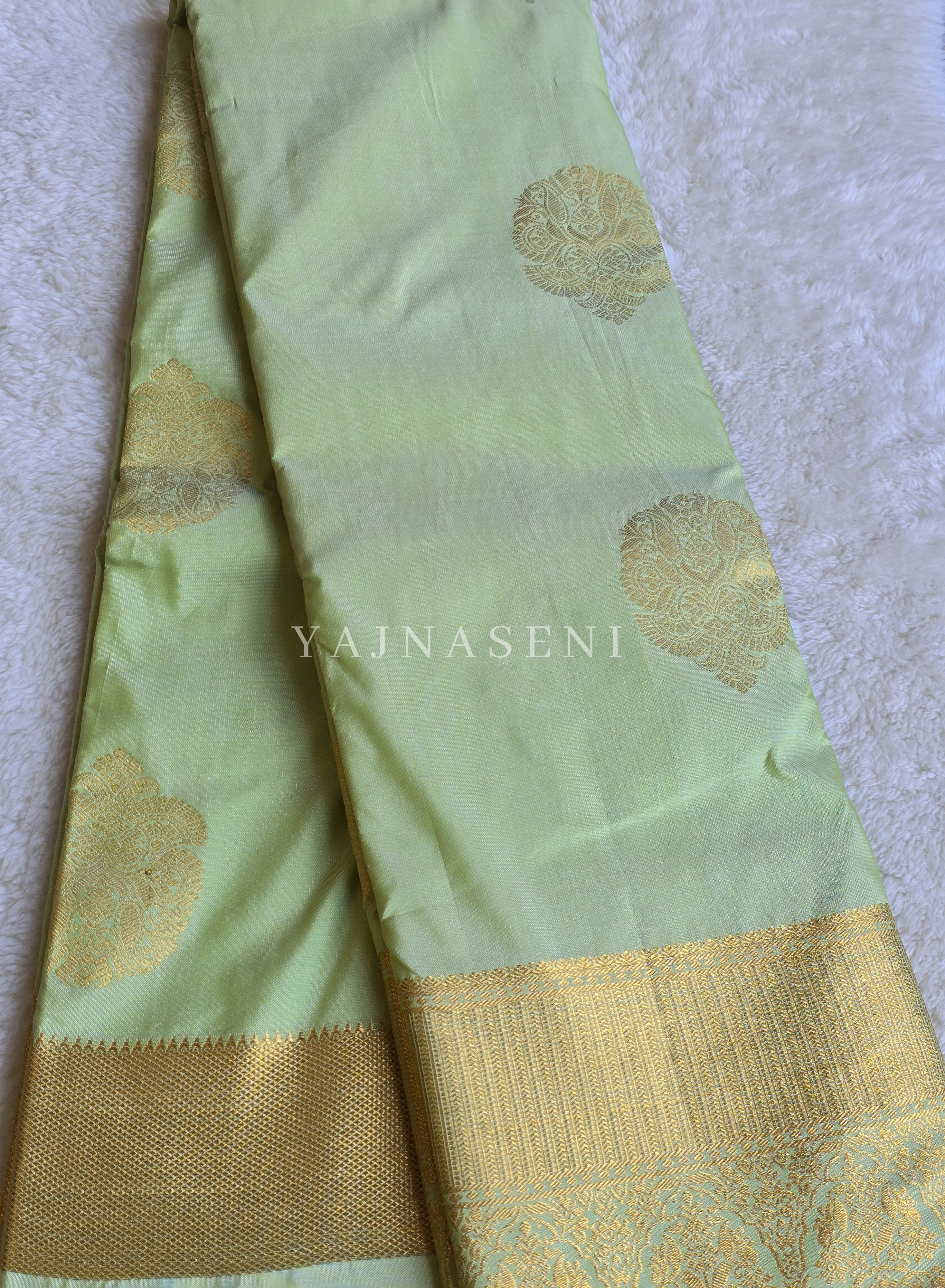 Color Block Series : Semi Kanchi Silk Saree - Pastel Green x Sweet Pink