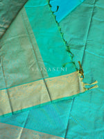 Load image into Gallery viewer, Vaira oosi x Checkered Saree - Turquoise Green
