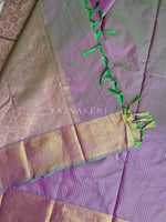 Load image into Gallery viewer, Vaira oosi x Checkered Saree - Aurora Borealis Green (Purple-Green Undertone)
