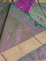 Load image into Gallery viewer, Vaira oosi x Checkered Saree - Aurora Borealis Green (Purple-Green Undertone)
