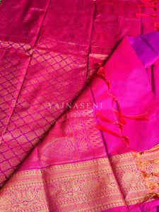Semi Soft Silk Gold Zari Saree - Magenta