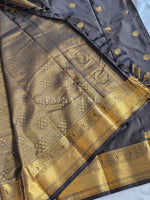 Load image into Gallery viewer, Mini Mayil Motifs x Semi Soft Silk Saree - Espresso Brown
