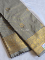 Load image into Gallery viewer, Vaira Oosi Checkered x Peacock Semi Silk Saree - Koala Grey
