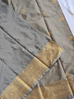 Load image into Gallery viewer, Vaira Oosi Checkered x Peacock Semi Silk Saree - Koala Grey
