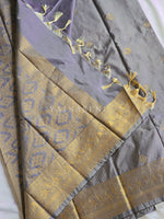 Load image into Gallery viewer, Vaira Oosi Checkered x Peacock Semi Silk Saree - Steel Grey
