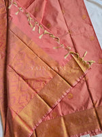 Load image into Gallery viewer, Vaira Oosi Checkered x Peacock Semi Silk Saree - Coral Pink
