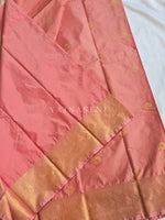 Load image into Gallery viewer, Vaira Oosi Checkered x Peacock Semi Silk Saree - Coral Pink
