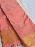 Load image into Gallery viewer, Vaira Oosi Checkered x Peacock Semi Silk Saree - Coral Pink
