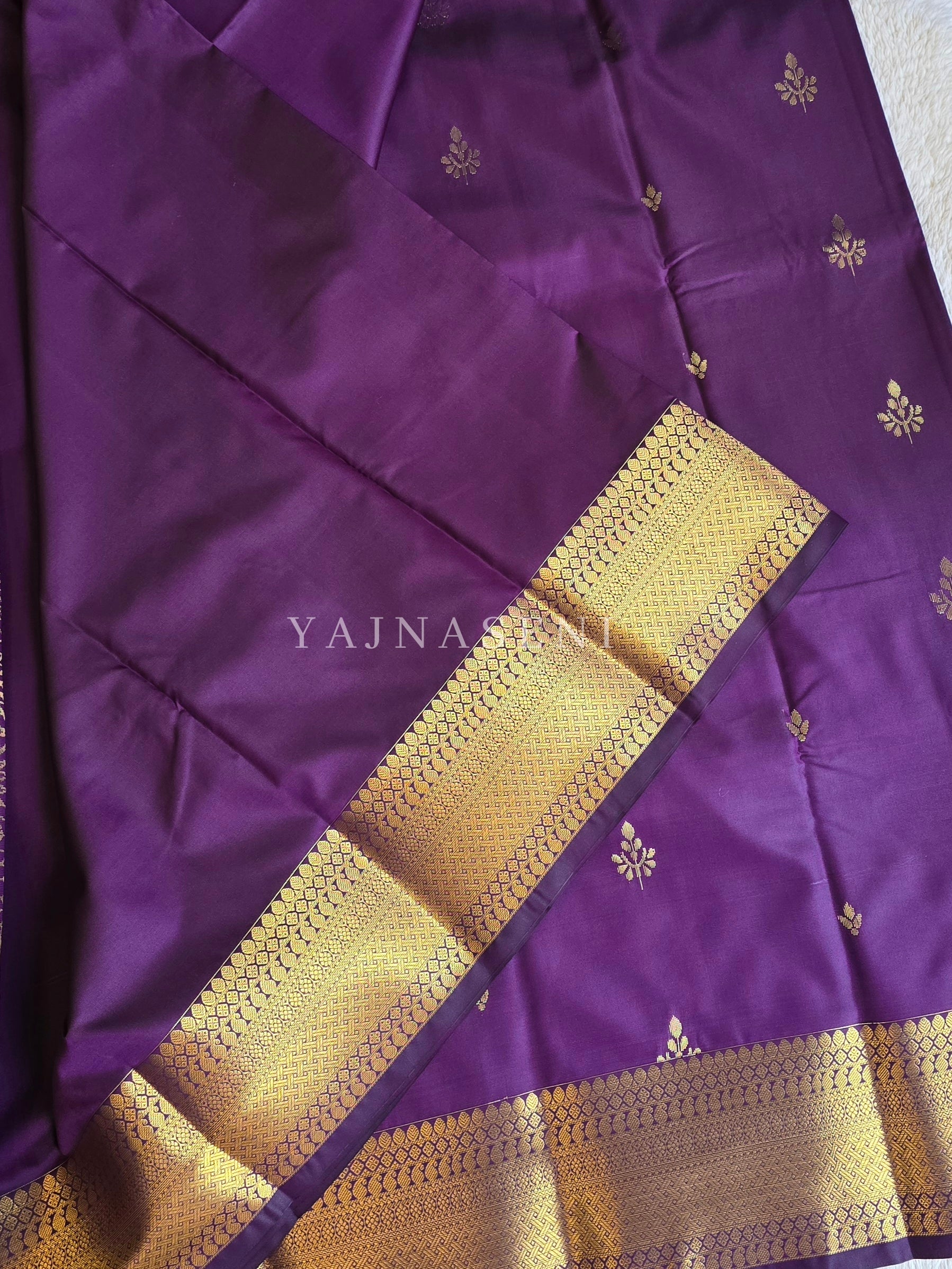 Dainty Motifs x Semi Soft Silk Saree - Dark Purple