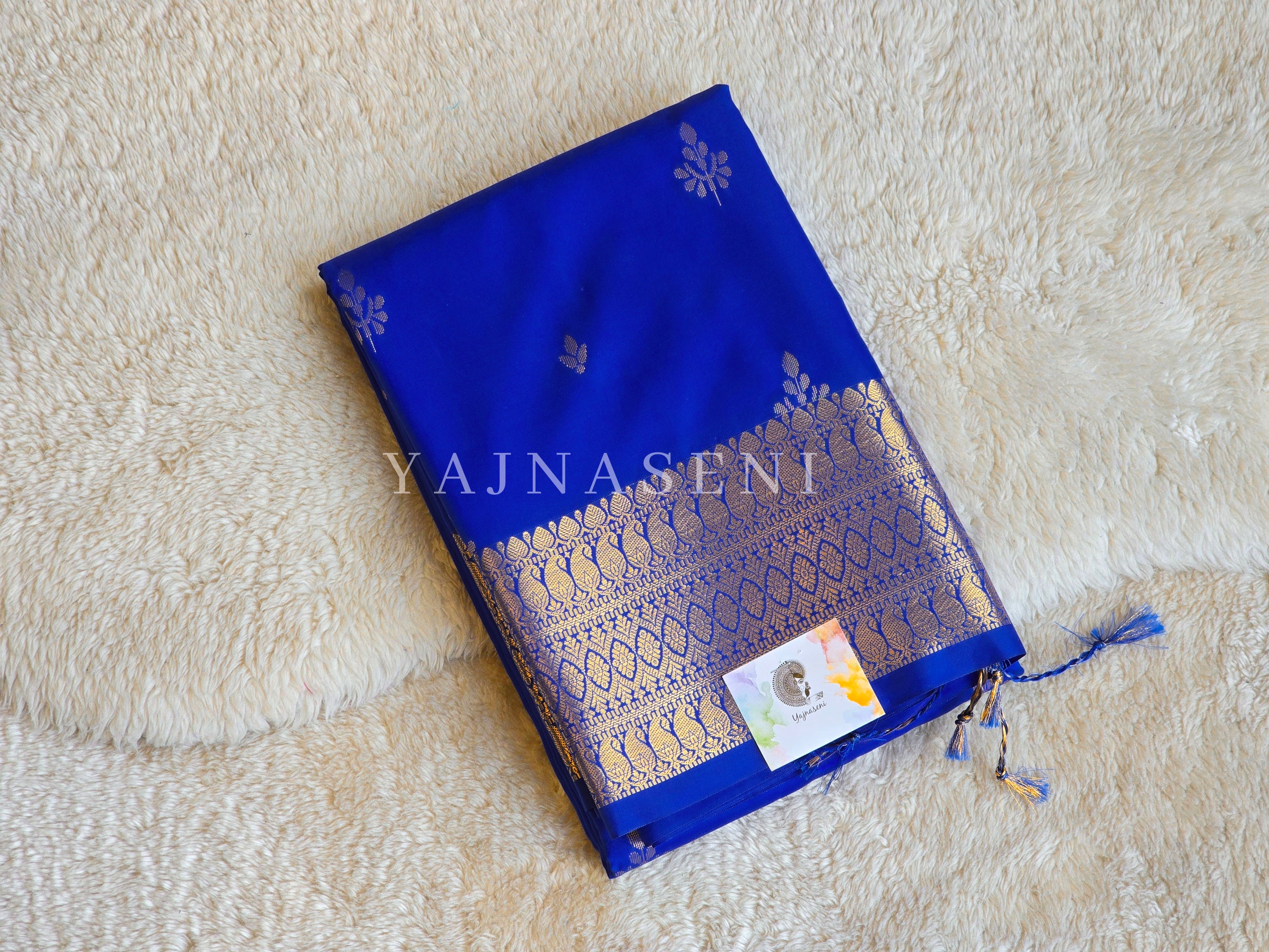 Dainty Motifs x Semi Soft Silk Saree - Royal Blue