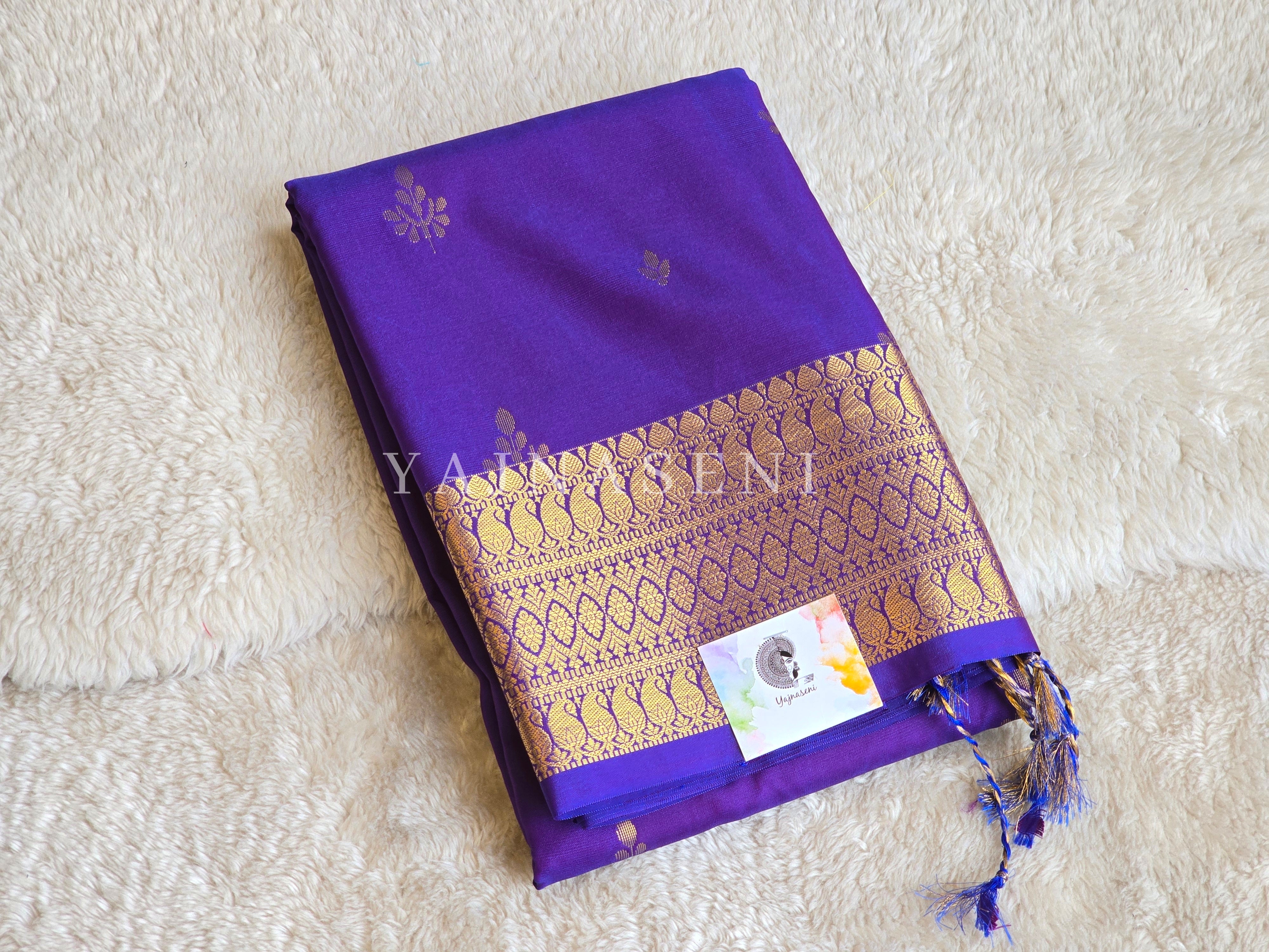 Dainty Motifs x Semi Soft Silk Saree - Violet Blue