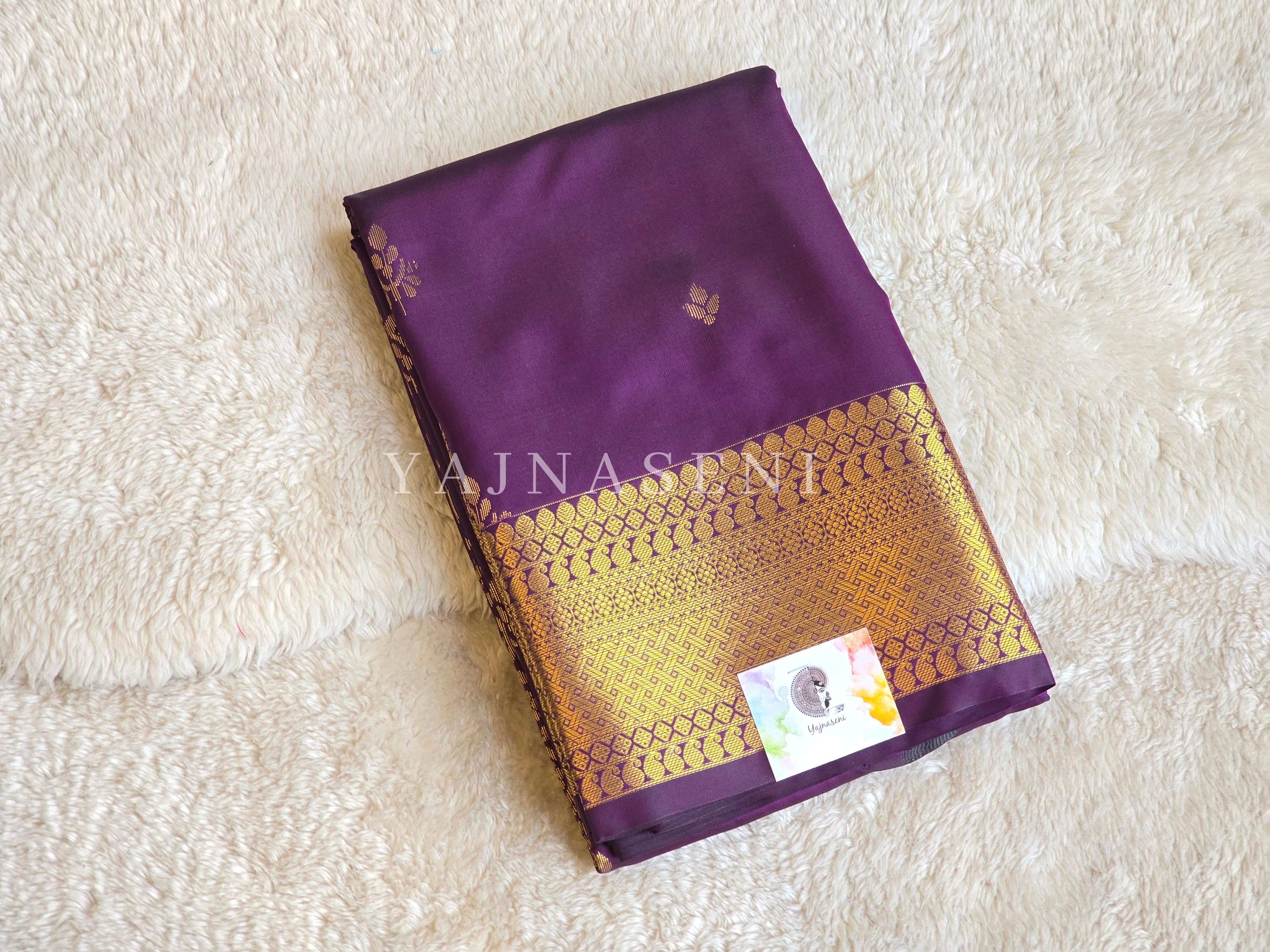 Dainty Motifs x Semi Soft Silk Saree - Dark Purple