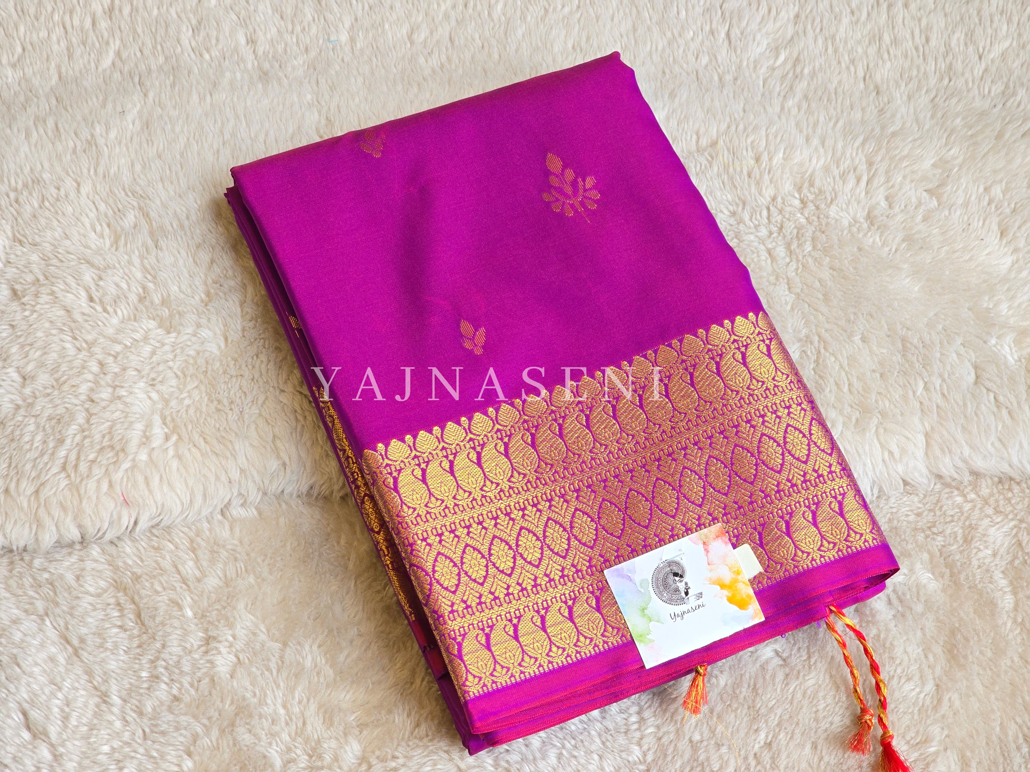 Dainty Motifs x Semi Soft Silk Saree - Magenta Purple