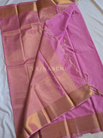 Load image into Gallery viewer, Minimalist Semi Silk Saree x Gold Zari - Light Pink
