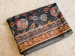 Load image into Gallery viewer, Linen Cotton x Kalamkari Print Saree - Black x Peacock x Deity
