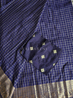 Load image into Gallery viewer, Georgette x Checkered Saree - Dark Blue
