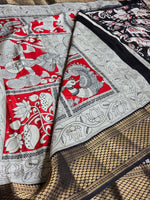 Load image into Gallery viewer, Dola Semi Silk Saree - Black x Black
