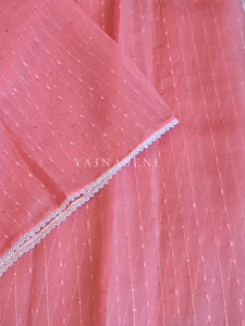 Organza saree x sequins x white lace - Pink
