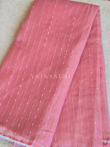 Organza saree x sequins x white lace - Pink