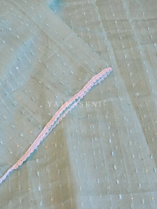 Organza saree x sequins x white lace - Pastel Blue