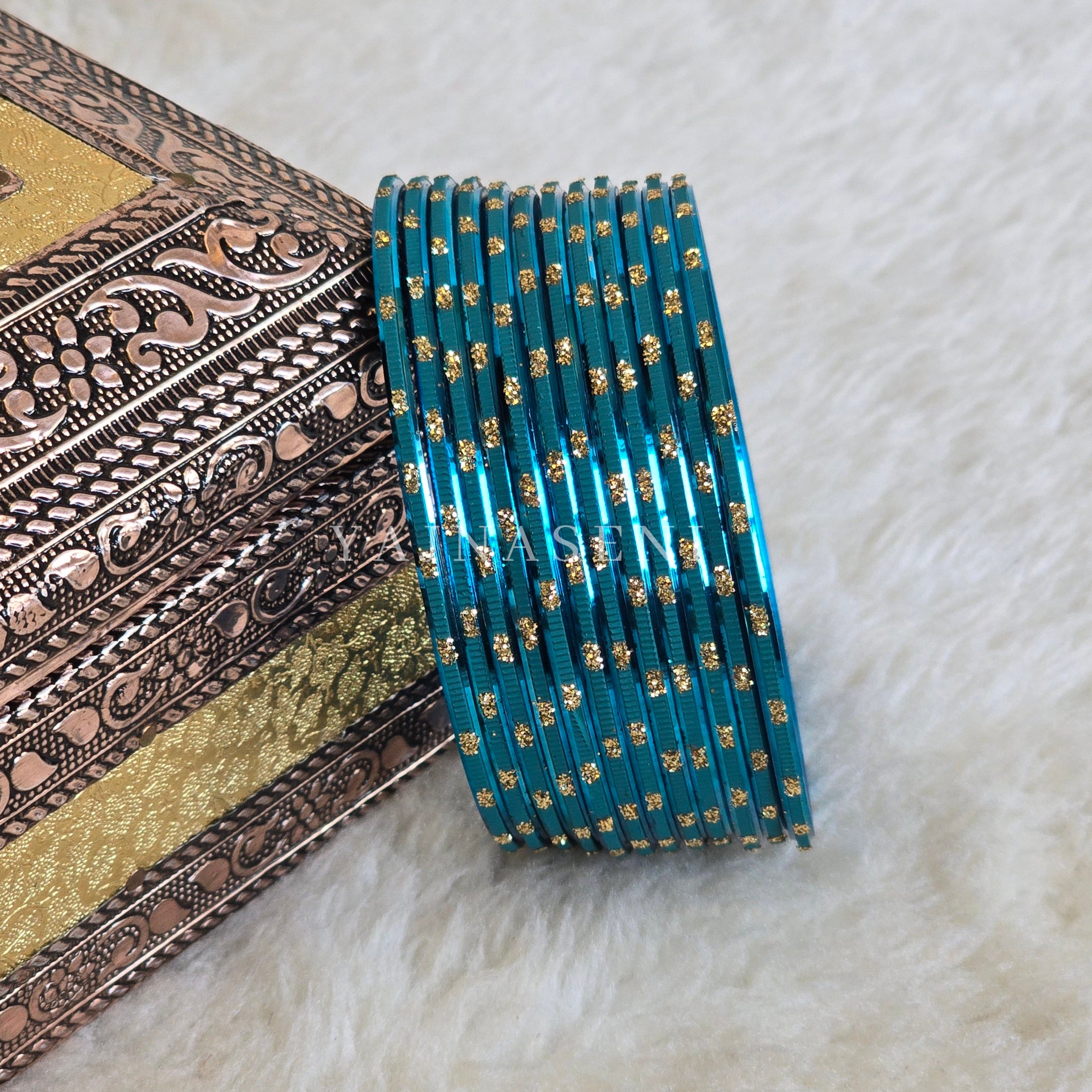 Metallic x Dot Bangles - Teal Blue