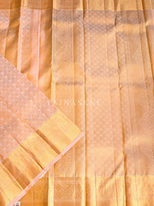 Golden Peach - Pure Kanjivaram Silk Saree with Silver & Gold Zari